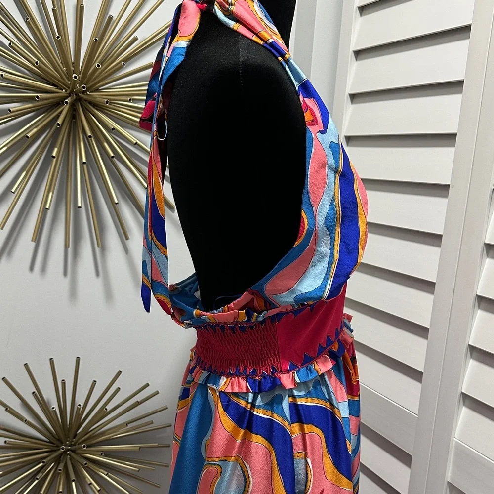 Sugarlips Multicolor Halter Maxi Dress in Blue, Pink, Orange - Picture 3 of 4
